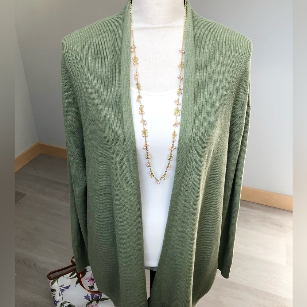 LOFT NWT Green Cotton Open Cardigan Size XL - Picture 2 of 13